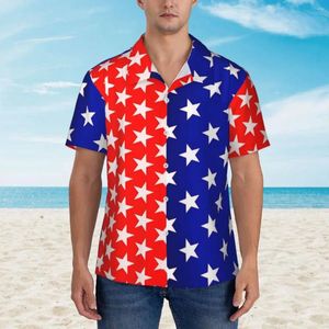 Men's Casual Shirts Hawaiian Shirt Beach Two Tone Blouses Red And Blue Star Vintage Men Short Sleeve Streetwear Clothing