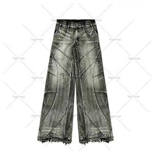 Y2K Streetwear Punk Hip Hop Dżinsy West Workear Ripped Rap Style Lose Wash Ubranie plus rozmiar Men Mopping Pants 240420