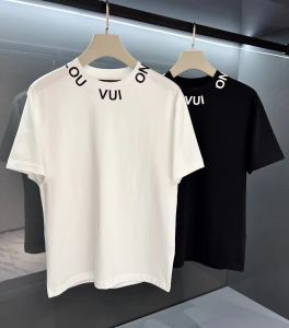 2024 Versão avançada T-shirt feminino France Roupas da moda Two V Letter Graphic Print Casal Fashion Cotton Round Neck Neck