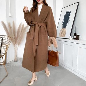 Women's Knits SuperAen Autumn And Winter Lace Up Thickened Sweater Cardigan Coat Long Knitting Korean Style