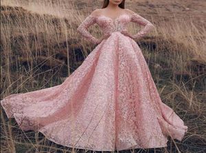 Sparkly Rose Evening Dresses Gold Sequined Long Sleeve Luxury High Side Split Prom Gown med avtagbart tåg Långt formellt parti GO5924646