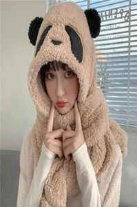 Berets Fashion Winter Panda Fauxe Fur Beanies Caps Шляпа Шарф Перчатки SET Plush Women5824330