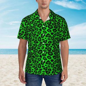 Camicie casual maschile leopardo leopardo hawaii camicia uomo vacanza lime a maniche corte nera design streetwear sciolte