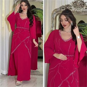 Roupas étnicas dubai kaftan chiffon diamantes abayas para mulheres muçulmanas festas de manga longa maxi vestido islâmico de peru árabe