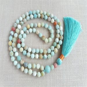 Ketten 6mm Amazoniumit Gemstone Quasten 108 Perle Mala Halskette Klassische formelle Veranstaltung Minimalist Unisex Chakra Mode -Enthusiasten