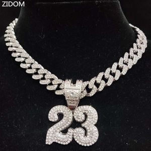 Homens Mulheres Hip Hop Número 23 Colar pingente com Chain Cristal de Cristal de 13 mm