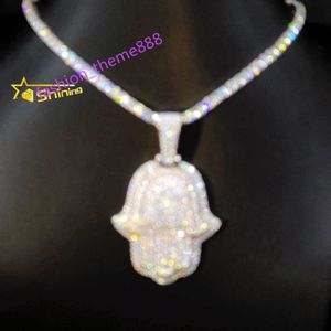 Passera diamanttestare Iced Out 3inch Rose and White Gold Plated Hand Pendant 925 Sterling Silver VVS Moissanite Hamsa hängen