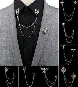 Man Suit Shirt Collar Tassel Chain Lapel Pin Brooch Dragon Badge Retro Pins Wedding Dress Party Dance Neckware Accessories4308784