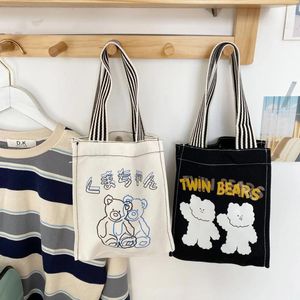 Bag Cartoon Bear Women Canvas Shoulder Bags Casual All-match Ladies Small Purse Handbags Simple Cute Female Shopping Mini Tote