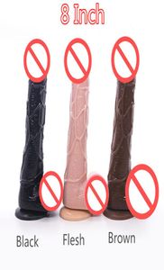 Black 8 Inches Realistic Dildo Waterproof Flexible penis with textured shaft and strong suction cup Sex toy for women1896960