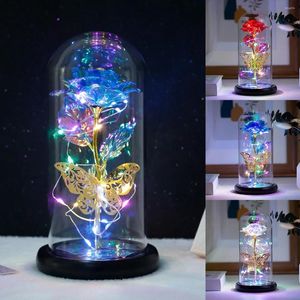 Decorative Flowers Rose Light Artificial Galaxy Lamp With Butterfly And Colorful LED In Glass Battery Powered Gifts For Women