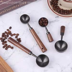 Bolas de café 1pc alça de nogueira colher longa/curta medindo a ferramenta de assadeira de colher de chá de aço inoxidável