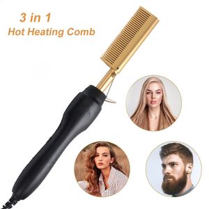 Electric Heating Comb 3in1 Hair Straightener Smooth Flat Iron Straightening Brush for s Curling 240423