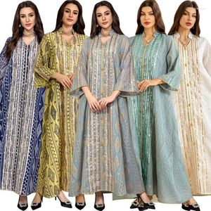 Ethnic Clothing Muslim Eid Jalabiya Lady Mesh Embroidered Dress Women Arab Sequin Patchwork Gown Dubai Party Style Robe