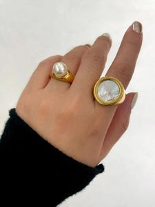 Eheringe Peri'sbox Trendy 18K PVD Gold plattierte Muschel Geometrie für Frauen Chunky Statement Ring Edelstahl Schmuck Geschenk