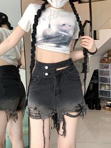 Frauen Shorts Frauen schwarz gotisch gerissen Denim Vintage Harajuku Mini Jean Y2K Ästhetische Hosen 2000er Emo Kleidung Sommer 2024