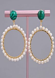 GuaiGuai Jewelry Green Malachite Gold Color Big Circle Hoop Stud Earrings Handmade For Women Real Gems Stone Lady Fashion Jewellry7019738