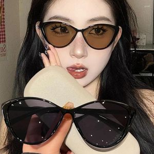 Occhiali da sole 2024 Trendy Cat Eye Woman Designer Designer Mirror Black Triangle Sun Glasses Women Lens Shades per Lady Eyewear Uv400
