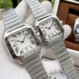 Toppkvalitetsserie Fashion Quartz Watch Men Women Silver Dial Sapphire Glass Square Design Arvwatch Lovers Luxury Full Stainless305C