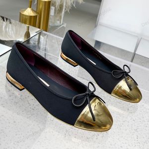 High Quality Lambskin Classic Ballet Flats Womens Designer Flat Glod Heel Mary Jane Dress Shoes Silk Round Toes Slip On Bowtie Elegance Sandal Girl Wedding For Gift