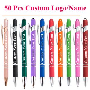 1050 Pcs Custom Pens Engrave Name Writing Ballpoint Pen with Stylus Tip Black Ink Metal School Office Business Gift 240429