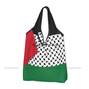Mode Canvas -Taschen Klappbare Einkaufstasche Palästinensische Flagge Handtasche faltbar bequeme Reise Lebensmittel H240504