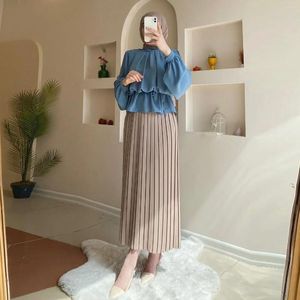 Ethnic Clothing 2 Piece Set Skirt Suits Muslim Fashion Abaya Women Outfits Luxury Long Sleeve Tops And Pleated Skirts Party Islamic