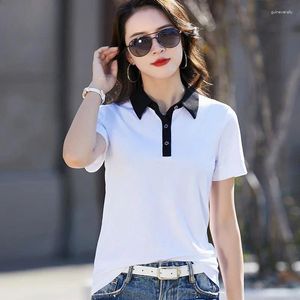 Women's Polos Polo Shirts White Female Tee Baggy Button T-shirts Youthful Clothes On Offer Luxury Aesthetic Polyester Youth Basic