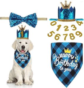 Dog Apparel Inclua Roupas de Aniversário de Pet Supplies Shiny Accessori Hat 0-9 Bandana Bow Collar Party Set Crown Scarf Figures fofos