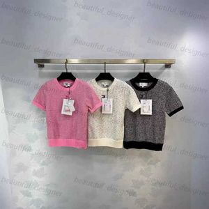 Suéter feminino de designer de luxo Sweater Spring and Summer Novo estilo de alto temperamento de estilo redondo de pescoço redondo elástico Moda versátil de manga curta solta Top de malha