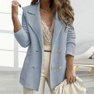 Women's Jackets Women Thermal Jacket Elegant Double-breasted Winter Coat With Turn-down Collar Pockets Commute Style For Fall/winter