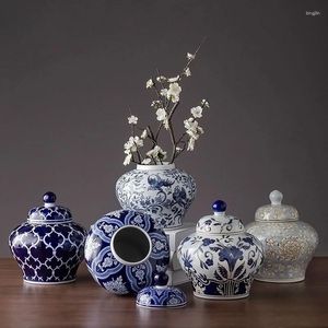 花瓶エレガントな青と白の磁器の花瓶モダンミニマリストのリビングルーム装飾用途のある植物ポットライトラグジュアリーホームアクセント