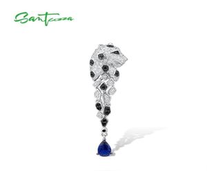 Santuzza Silver Pinging for Women 925 Sterling Silver Leopard Panther Sparkling Black Spinel Trendy Party Jóias finas 21072640033335