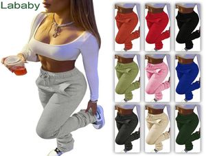 Kvinnliga leggings designer förtjockad tröja tyg sport casual dragstring staplade byxor med fickfasta färgbyxor 10 colou2127809