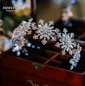 HimStory Nowy projekt Snowflake Tiara Crown Wedding Crytal Bridal Tiara Akcesoria Rhinestone Princess Contriless Fair Jewels W01049964876