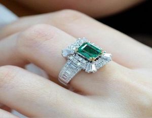 2019 New Arrival Top Selling Luxury Jewelry 925 Sterling Silver Princess Cut Emerald Gemstones Party Women Wedding Bridal Ring For2796347