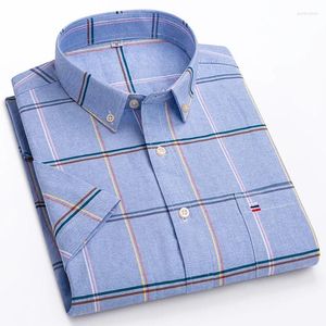 Men's Casual Shirts Plus Size Short Sleeve Striped For Large Men Summer Pure Cotton Oxford Easy Care Business Male Clothing Checked