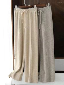 Women's Pants Women Winter Soft Waxy Comfortable High-Waist Cashmere Knitted Trousers Female Solid Color Casual Wide Leg