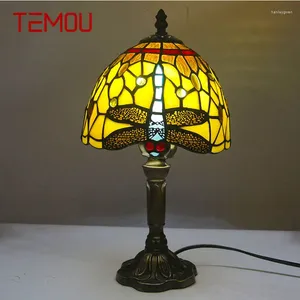 Tischlampen Temou Tiffany Glasslampe LED Kreatives Design Libelle Muster Schreibtisch Leichtdekor für Heim Wohnzimmer Schlafzimmer