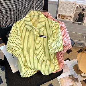 Kvinnors blusar eBaihui Preppy Style stripe kortärmad skjorta sommar franska vintage dam blus topp med slips blusa