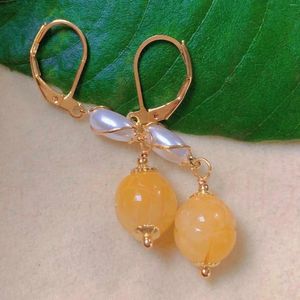 Dangle Earrings Fashion Yellow Round Hetian Jade White Rice Pearl Gold Crystal Chandelier Children Modern Ear Cuff Beaded Diamond