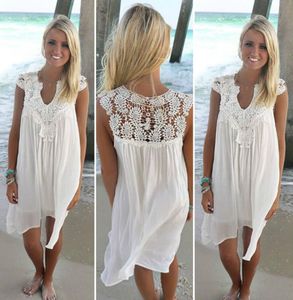 Boho stil kvinnor spets klänning sommar lös casual strand mini swing klänning chiffong bikini täcker kvinnors kläder solklänning8327642