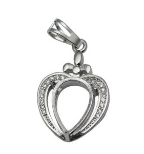 Beadsnice sterling silver necklace pendant tray heart shaped pendant blank cabochon setting gift for friends ID 340526494754