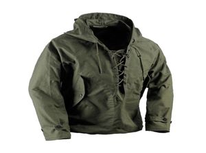 USN Wet Weather Parka Vintage Deck Jacket Pullover Lace Up WW2 Uniform Mens Navy Military Hooded Jacket Outwear Army Green 2012187381552