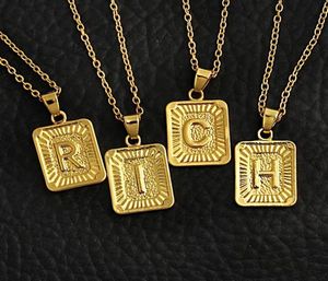 Pendant Necklaces Bar Hip Hop Gold Square Letter Initial Necklace For Women Vintage Stainless Steel Sweater Chain Couple JewelryPe5113897