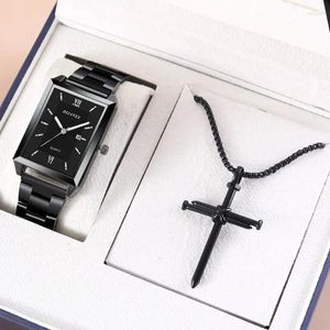 Wristwatches 2PCS Set Men Watch Fashion Simple Business Stainless Steel Quartz Wrist For Student Wristwatch Sports Necklace