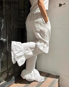 Women's Pants KUSAHIKI Korean Chic Ruffled Edges Drawstring Elastic Waist Casual Spicy Girl 2024 Y2k Trousers Pantalones De Mujer