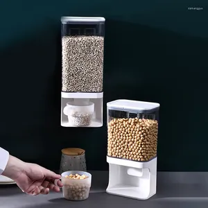 Bottiglie di stoccaggio 1L Distributore di cereali in plastica a parete trasparente montato con un contenitore di cibi a secco di riso diviso per la cucina domestica