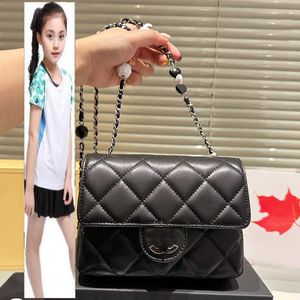 Kids Bags Luxury Brand CC Bag 23P Womens Lambskin Classic Mini Flap Quilted Square Bags Silver Metal Hardware Matelasse Chain With Enamel Charms Turn Lock Black White