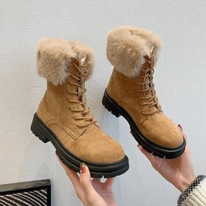 Casual Shoes Women's Boots 2024 Winter Fur Plush Warm Snow Ankel Booties Female Platform Chunky Retro Suede Botas Mujer